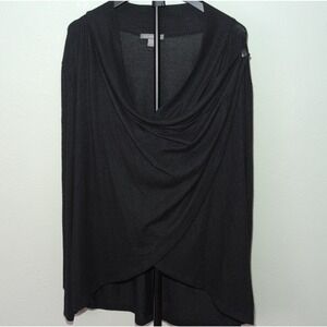 Peace & Pearls Black Knit Wrap Cardigan Sweater Button Cowl Neck Women L